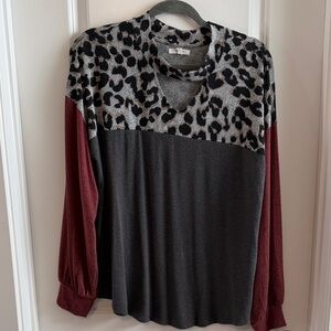 Maurices Leopard Print and Charcoal Long Sleeve Top